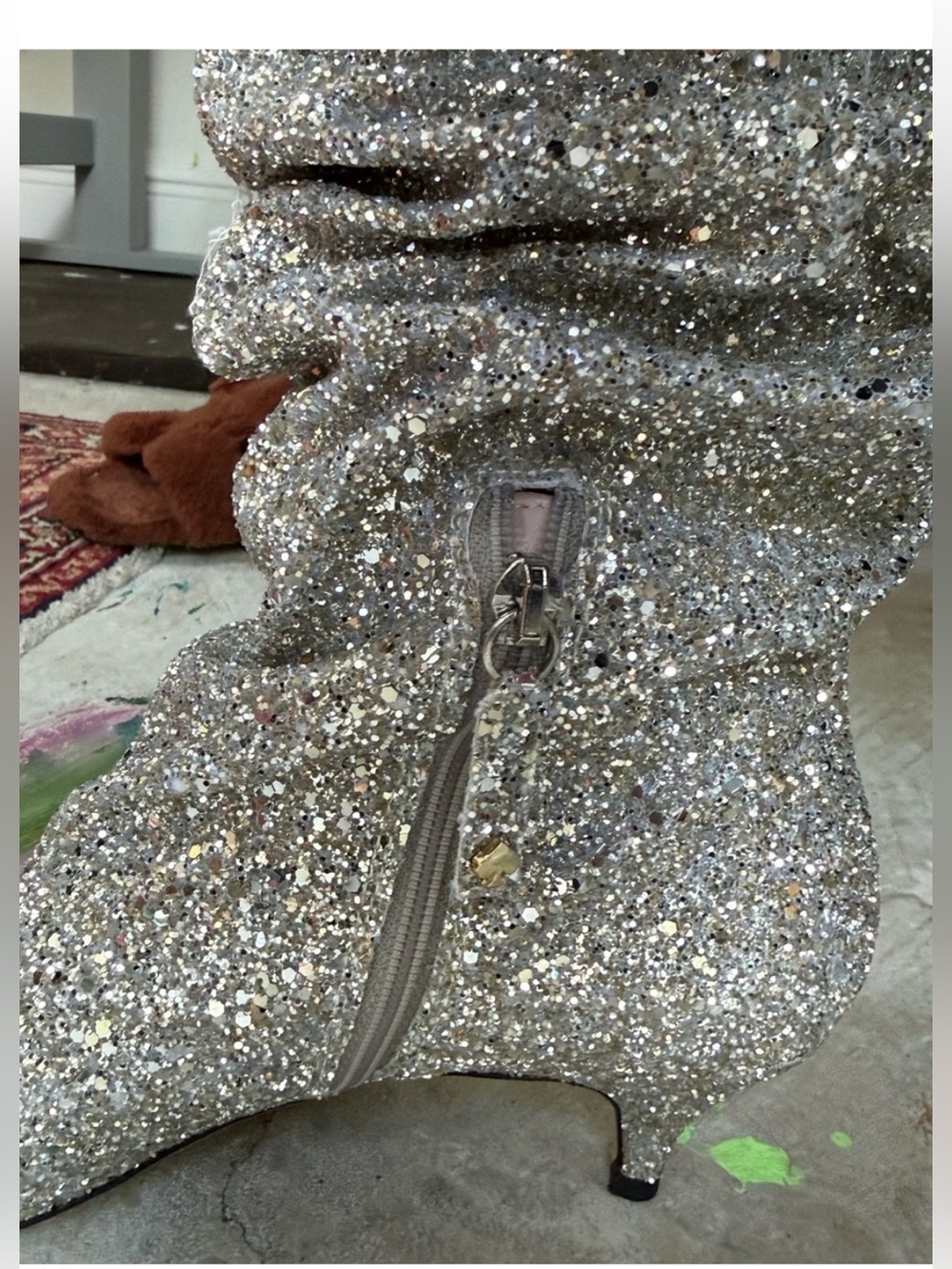 Kate Spade Olina Silver Glitter Tall Boots Kitten Heels In Box 8.5 - Picture 3 of 9